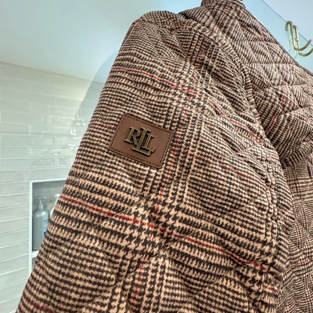 Ralph Lauren Brown Plaid Quilted Hooded Coat - Picture 5 of 6
